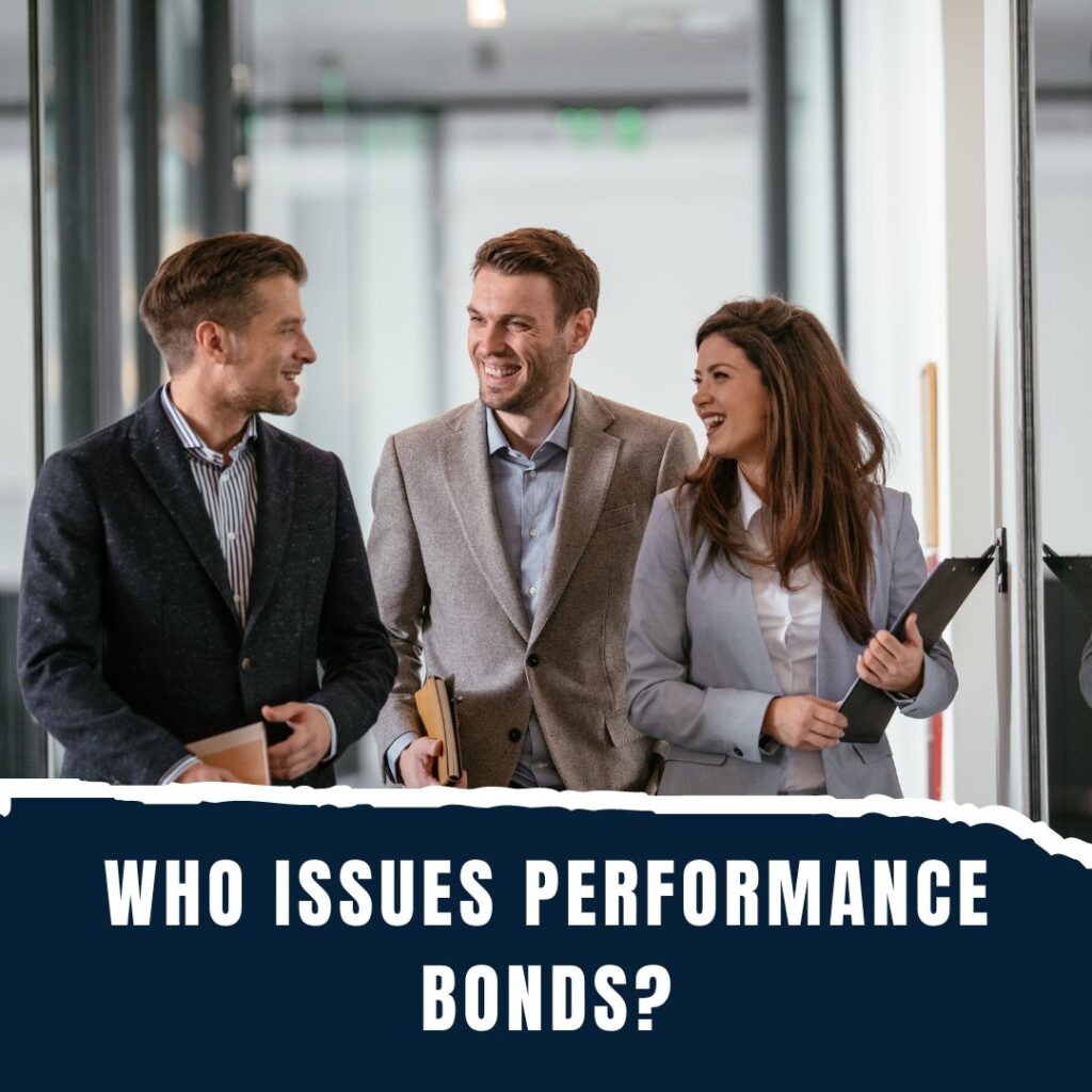 Who issues Performance Bonds? - A surety agent walking down the aisle of their office. Inside the Surety Company building.